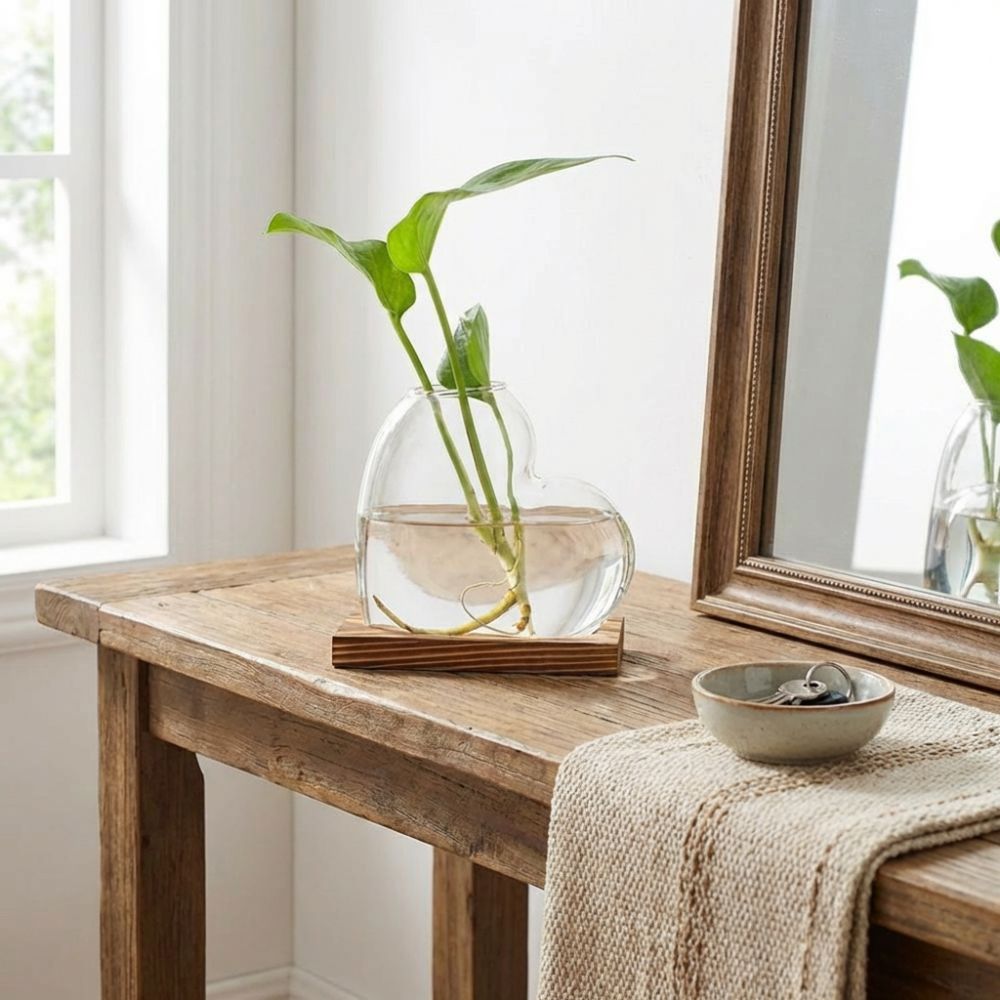 Propagation Station Vase - Transparent Hydroponic Glass Vase Wooden Stand